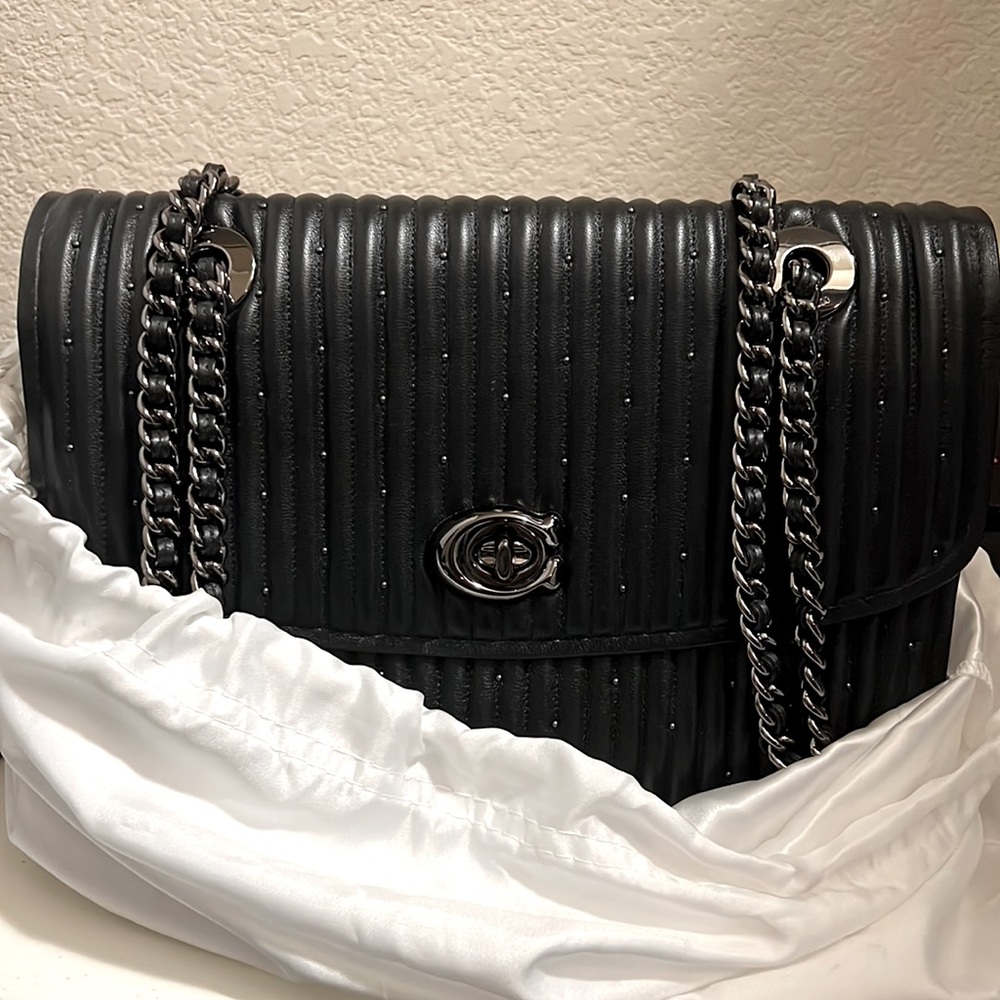 Coach Parker quilted with rivets all black with brown interior
